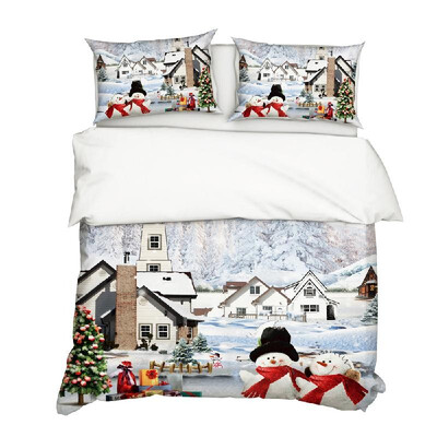 

3PcsSet Christmas Style 3D Snowman Printed Pattern Duvet Cover with 2Pcs Pillowcases Bedding Set Bedclothes Bedroom Supplies