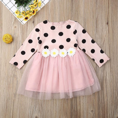 

Autumn Baby Cotton Dress Polka Dot Long Sleeve Princess Casual Party Tutu Dress