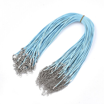 

Waxed Cord Necklace Making with Iron Lobster Claw Clasps Platinum LightSkyBlue 178"18"45546cm 2mm