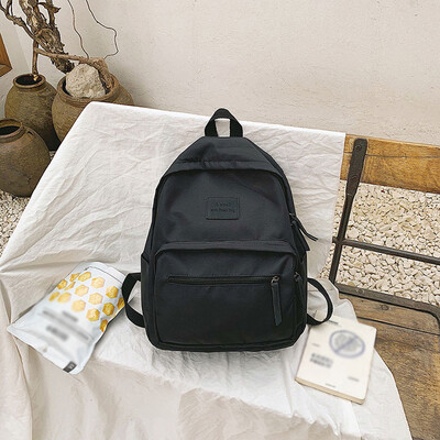 

Tailored Fashion Girls Large Capacity Wild Zipper Solid Color Nylon Backpack Student Bag