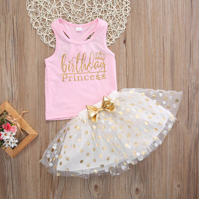 

Kid Baby Girls Summer Top T-shirt Polka Dot Party Tulle Dress Clothes