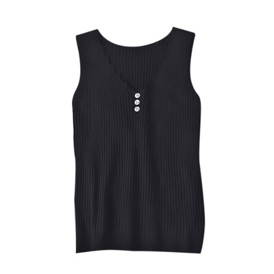 

Women Summer Sexy V Neck Ice Silk Button Slim Solid Color Camisole