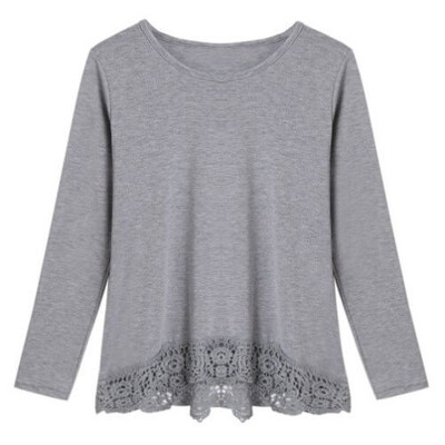 

Autumn T-Shirt Women Lace Cotton Long Sleeve O Neck Warm Loose Top T-shirt Ladies Casual Girls Clothes new
