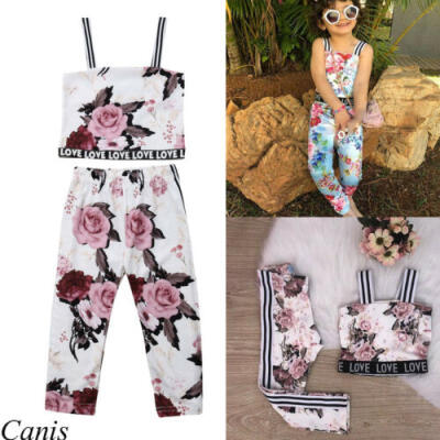 

US 2Pcs Kids Baby Girls Flower LOVE Print Vest Tops Pants Sunsuit Outfit Clothes