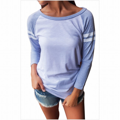 

Round neck long sleeve two-color striped straight T-shirt sports leisure baseball shirt