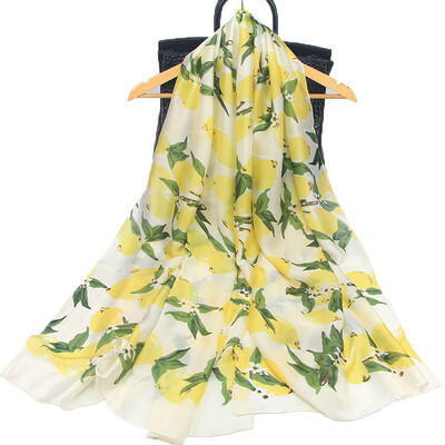 

European&American fashion new simulation silk print scarf popular lemon pattern silk scarf seaside tourism holiday shawl