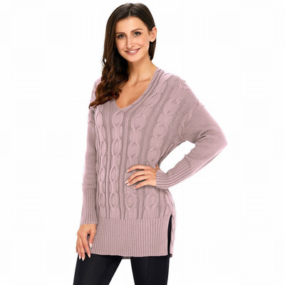 

V-neck long-sleeved pullover sweater casual comfort loose knit sweater womens