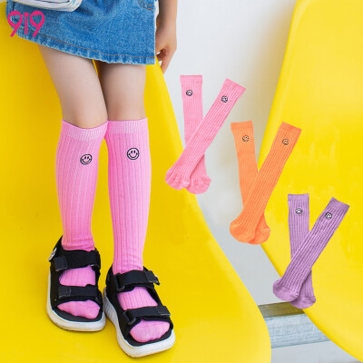 

9i9 long love long childrens socks 3 pairs of candy color smiley embroidered baby socks boys&girls socks student socks in the tube cute pile of socks rainbow socks tide socks 1900319 combination A