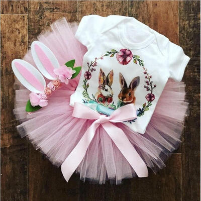 

2019 Newest Style 2PCS Newborn Infant Baby Girls Easter Bunny Tops Romper Tutu Skirt Adorable Outfit Clothes Set 0-18M