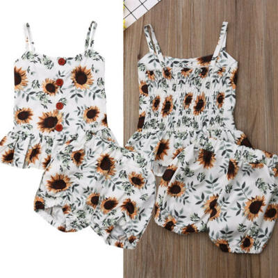 

US Cute 2PCS Toddler Kids Baby Girl Floral Strap Tops Shorts Outfits Clothes Set
