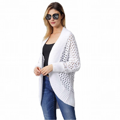 

Cutout Long Sleeve Cardigan Sweater Ribbed Knit Loose Sweater