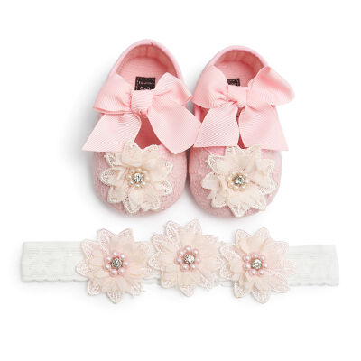 

Toddler Kids Baby Girls Boys Bowknot Shoes Headband 2PCS Lace Floral Soft Shoes Spring First Walkers 0-18M baby Gifts