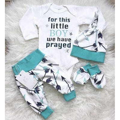 

3Pcs Newborn Infant Baby Boys Romper Bodysuit Long Pants Hat Outfits Clothes Set