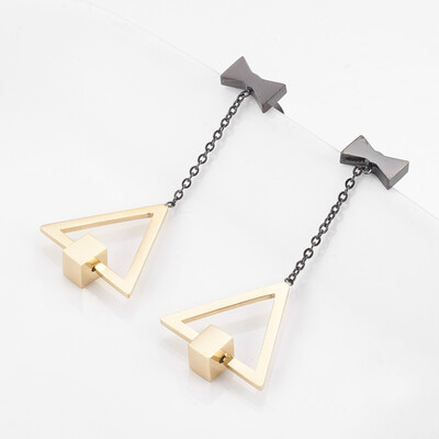 

304 Stainless Steel Stud Earrings Dangle Earrings with Resin Bowknot Triangle Golden & Stainless Steel Color 4243mm Pin 0