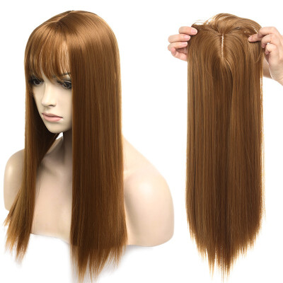 

Long Straight Hair Topper With Thin Air Bangs Clip In Hair Middle Part Synthetic Hairpiece For Women