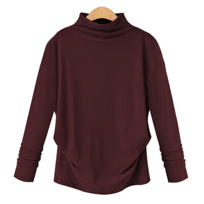

Starmoon Women T Shirt Large Size Loose Shirt Wild Half-High Collar Bottoming Shirt