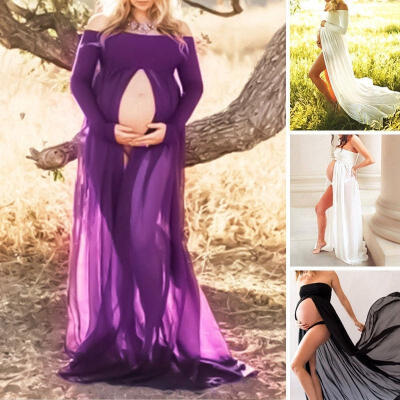 

Women Chiffon Long Maxi Dress Pregnant Maternity Gown Photography Props Costume