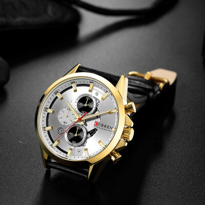 

Gobestart Mens Business Belt Watch Waterproof Calendar Casual Quartz Three Eye Watch