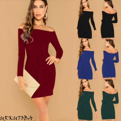 

Women Off Shoulder Bodycon Jumper Dress Long Sleeve Short Mini Wrap Dress -2XL