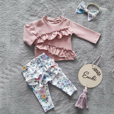 

3PCS Toddler Kid Baby Girl Autumn Clothes Set Ruffle Tops T-shirt Pants Outfits