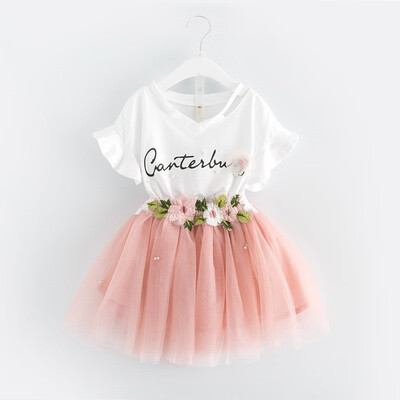 

Little-Seven Baby Korean Girls Summer Princess Flying Sleeve T-Shirt Short Sleeve Gauze Two-Piece Skirt Set 6675