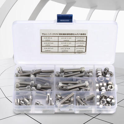 

Greensen 90pcs 14-20UNC Stainless Steel Hex Socket Cap Head Bolts Hex Screw Assortment Kit