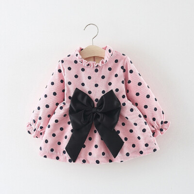 

Toddler Infant Baby Girl Dot Flower Clothes Long Sleeve Dress Tutu Lace Dress