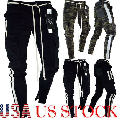 

Mens Casual Pants Twill Jogger Hip Hop Elastic Sports Slim Fit Stretch Trousers