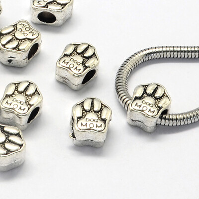 

Alloy European Beads Large Hole Beads Dog Paw Prints Antique Silver 115x10x7mm Hole 45mm