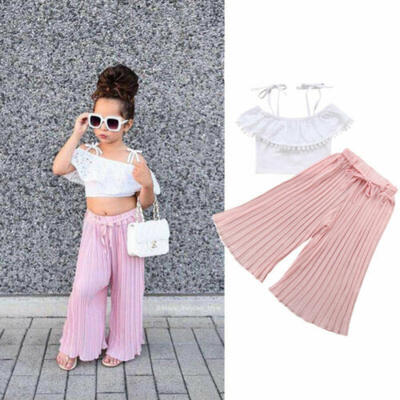 

Summer 2PCS Kids Baby Girls Bow Vest Tops ShirtShorts Pants Clothes Outfits Set