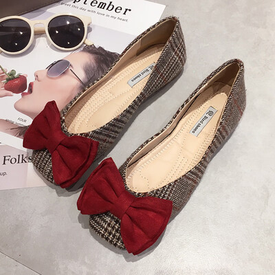 

Summer style Korean version Baitie bow flat head shallow mouth fairy retro flat heel flat sole single shoe woman