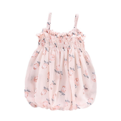 

Summer Baby Girl Sleeveless Dress Casual Fashion Baby Girl Floral Printing Sleeveless Sling Chiffon Lantern Dress