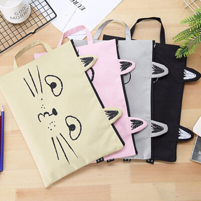 

Toponeto Cute Cat Mustache Zipper Canvas A4 File Bag Student Storage Bag
