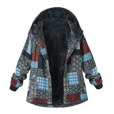 

Roseonmyhand Plus Size Women Hooded Long Sleeve Vintage Ladies Fleece Thick Coats Zipper Coat