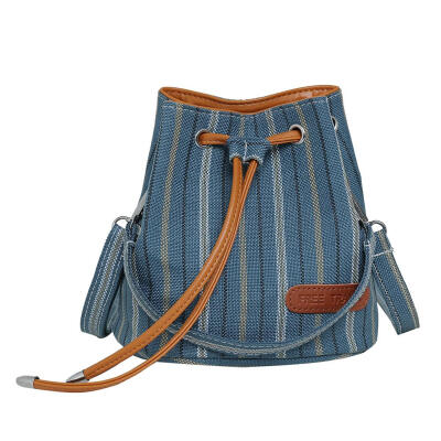 

Canvas Shoulder Handbags Women Stripe Drawstring Beam Port Crossbody Bag