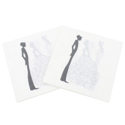 

New Hot 20Pcs Bride Groom Party Paper Napkins Wedding Table Decoupage Bridal Shower Tissue Serviettes Party Decor Supplies