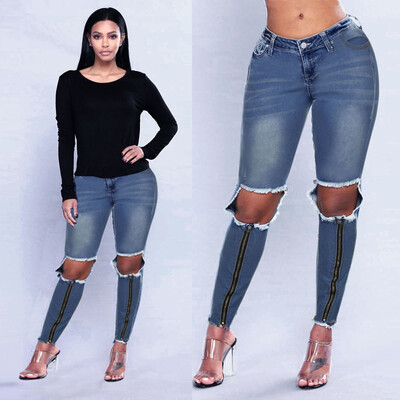 

〖Follure〗Womens Casual Destroyed Ripped Jeans Trousers Stretchy Slim Leggings Denim Pants