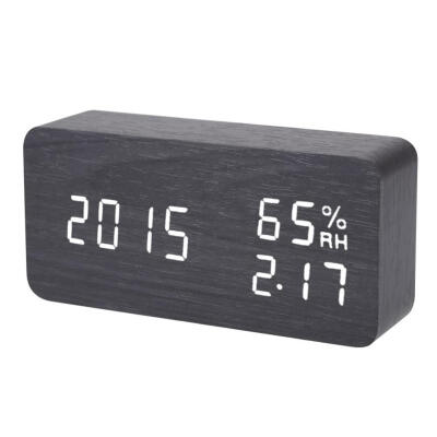 

Black White Voice humidity wooden clock electronic clock LED alarm clock