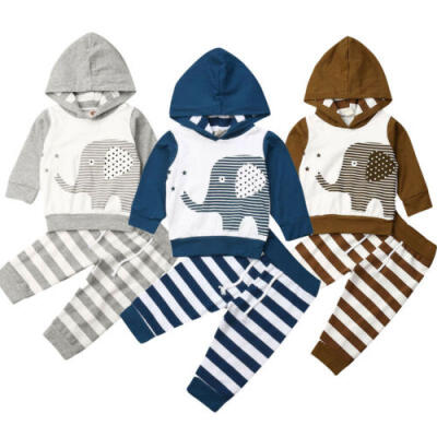 

UK Infant Baby Boys Girls Elephant Clothes Long Sleeve Hood Top Pants Outfit Set