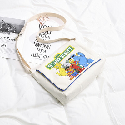

Canvas bag ins crossbody bag female new 2019 Korean version of the wild Sesame Street one shoulder Harajuku student messenger bag