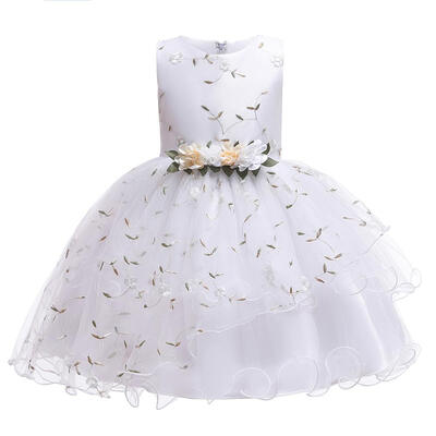

Floral Decor Dress Sleeveless O Neck Children Mesh Princess Tutu Dresses