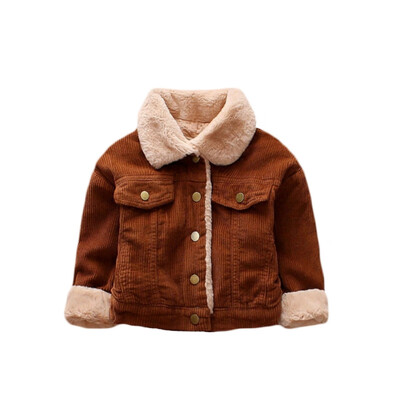 

Autumn Winter Infant Baby Kids Boys Girls Cotton Long Sleeve Outerwear Casual Solid Color Plus Velvet Lapel New Woolen Outerwear