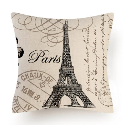 

Paris Eiffel Tower Stamp Home Decorative Pillow Case Sofa Cushion Cover