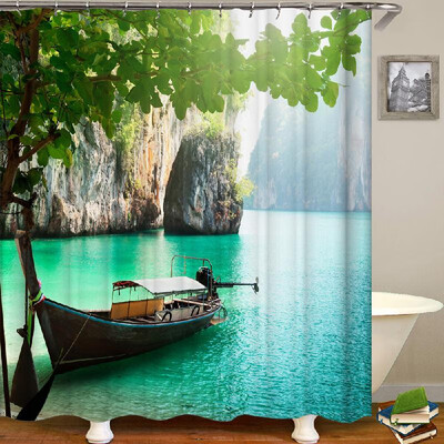 

Shower Curtain Seaside Scenery Printed Blackout Curtains Waterproof Mildew-proof Bathroom Curtain 71"x71"