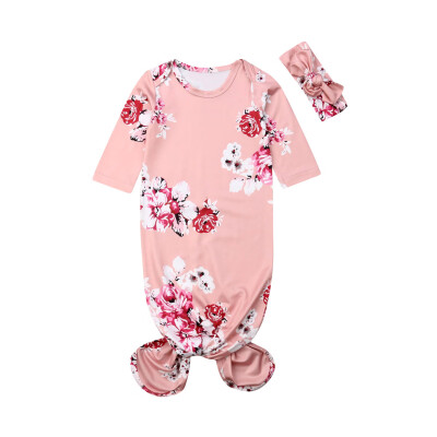 

Newborn Baby Girl Outfit Set Floral Swaddle Wrap Blanket Sleeping Bag Headband