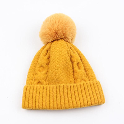 

Funny Women Knitted Hat Solid Color Wool Blends Crochet Pattern Pom-pom Top Ribbed Casual Warm Beanies