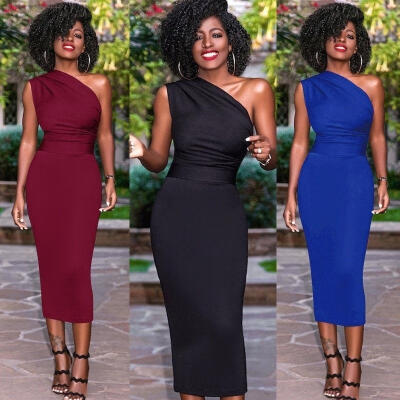 

Career Women Spring Summer One Shoulder Fit Work Dress Vintage Elegant Business Office Pencil Bodycon Mini Dress