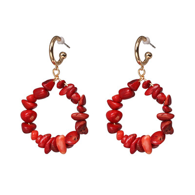 

2019 Fashion Bohemia Naturel Stone Pearl Acetate Hoop Earrings for Women Ethnic Beads Hoops Alloy Earring za jewelry Female