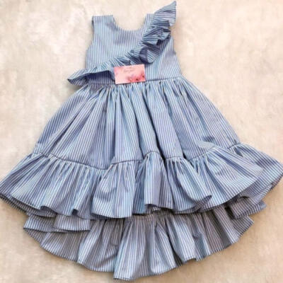 

NEW Kids Baby Girls Stripes Princess Cotton Ruffle Party Long Dress Sundress cute