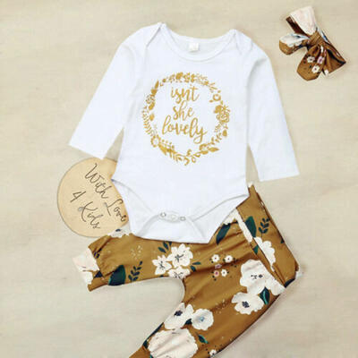 

UK Newborn Infant Baby Girl Clothes Romper Tops Floral Pants Headband Outfit Set